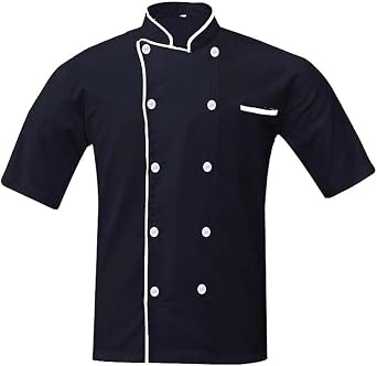 Mens And Womens Black Chef Coat Contrast Piping,PolyCotton,Size S-6XL