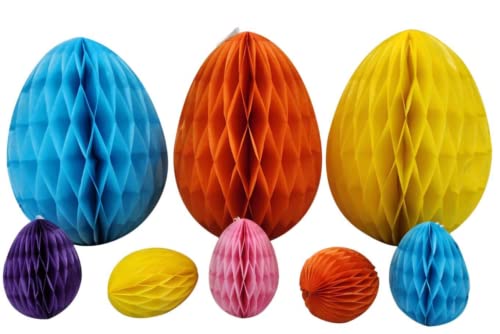 evelay Lot de 8 œufs de Pâques en papier nid d'abeille à suspendre pour décoration de fête, de mariage, d'arbre