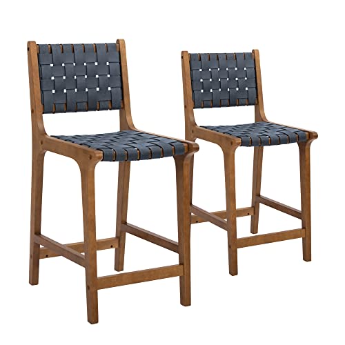 Canglong Counter Stool Barstool 24 Inch Seat Height Faux Leather Straps, Set Of 2, Dark Grey #TOP3