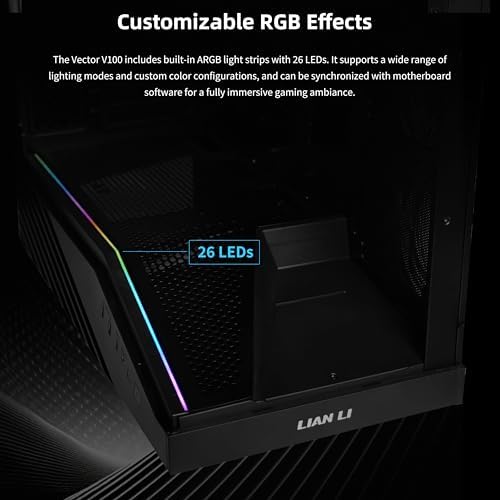 Lian Li Vector V100 ATX Mid-Tower PC Case with 4 ARGB PWM Fans, Black | Side I/O USB-C | Dust Filiter | Support 420mm GPUs & 360mm Radiator | Included GPU Bracket | LED & Display Platform (V100RX)