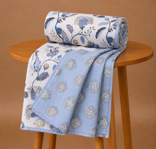 Image of Amazon Brand - Umi Soft Cotton Dohar AC Blanket Single Bed Size 57x87 Inch | 160 TC Three Layer Lightweight Quilt | Reversible Summer Comforter