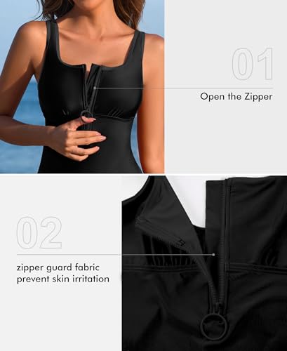 Charmo Women's One Piece Swimsuit Zipper Front Bathing Suits Square Round Neck Swimwear Low Back Monokini4