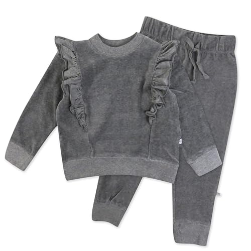 HonestBaby baby-girls 2-piece Velour Ruffle Front Sweatsuit 100% Organic Cotton for Infant Baby Girls