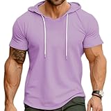 Hoodie Herren Einzigartig Kordelzug Design Einfarbig Shirt Jugend Temperament Mode Freizeithemden Sport Komfortabel Atmungsaktiv Kurzarm C-Purple 3XL