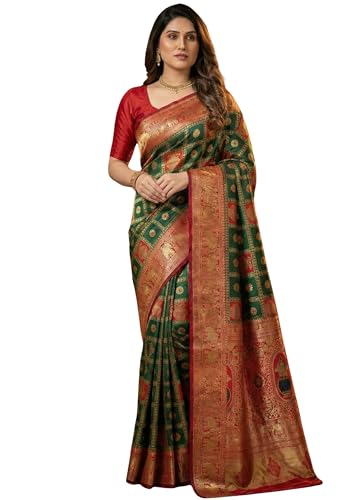 Image of C J Enterprise Women's Kanjivaram Silk Saree Woven Patola Banarasi Soft Sarees Zari With Blouse Piece (Hathi Patola)