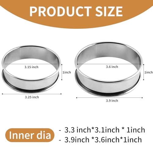 RICHSC-PAN Crumpet Rings, 10Pack English Muffin Ring, Outer diameter 4 Inch+3.2Inch Food-Grade Stainless Steel Tart Rings. More Convenient to Take the Food of The Bakery Ring Mold.
