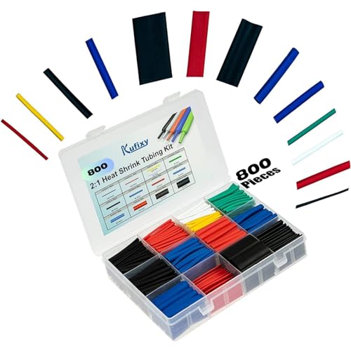 Kufixy 2:1 Heat Shrink Tubing Kit 800 PCS (6 Colors, 13 Sizes) Waterproof Heat Shrink Sleeves for Fixing and Protecting a Variety of Components from all Hazards(Multicolor)