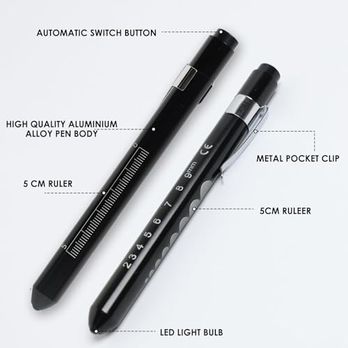 EuAcesry 2PCS Pupil Light Medicine, Diagnostic Light, Reusable LED Pen Lamp with Pocket Clip, Nurse Emergency Service Accessories, LED Pen Lamp for Nurses Students Doctors