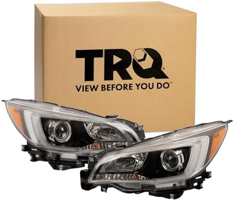 TRQ Driver and Passenger Side Headlight Assembly Set Compatible with 15-17 Subaru Outback Halogen Only