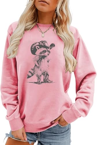Sweat-shirt western raton laveur, sweat-shirt vintage cowboy raton laveur, unisexe drôle vintage raton laveur cowboy cowgirl trash sweatshirt, rose, M