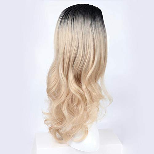 Lurrose Preto e dourado gradiente cor cabelo longo cacheado fio de fibra química peruca de cabelo re
