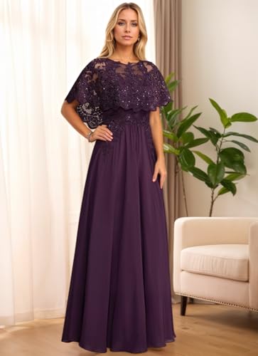 Cape Sleeves Mother of The Bride Dresses for Wedding Long Sequin Laces Chiffon Mother of The Groom Dress with Pockets4