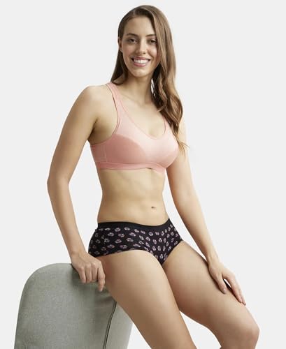 Image of Jockey 1378 Women Wirefree Padded Super Combed Cotton Elastane Stretch Full Coverage Racerback Active Bra with StayFresh and Moisture Move Treatment