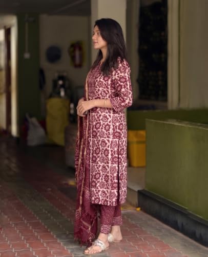 Image of KLOSIA Women's Printed Straight Kurta and Pant with Dupatta Set