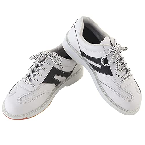 VEACAM Ladies Bowling Shoes Fashion Bowls Shoes for Women Lightweight Bowling Trainers Casual Leather Bowling Sneakers,White,4