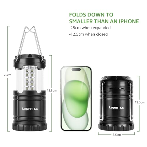 Lepro LED Lanterns Battery Powered, Camping Essentials, IPX4 Water Resistant, Outdoor Portable Lights for Emergency, Hurricane, Storms and Outages, 4 Pack