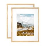 ENGLORY 16x20 Frames 2 Pack, Solid Oak 16 x 20 Poster Frame, Display Picture 11x14 with Mat or 16x20 Without Mat, Photo Frame for Wall Mounting Display.