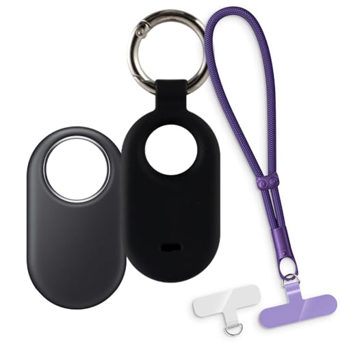 OAGELIM 2-in-1�ی�P�[�X�ƃ��X�g�X�g���b�v Samsung Galaxy SmartTag 2 �Ƃ̌݊������� ���O���\�ȃ��j���[�h�t���d�b�J�o�[�A����~�ߕ����h�~�O���b�v�n���h�� (�u���b�N + �p�[�v��)