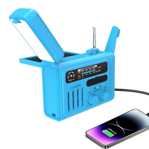 Radio meteorológica de manivela de emergencia, radio de manivela, radio solar AM/FM/NOAA portátil con linterna, altavoz Bluetooth, alerta SOS para el hogar al aire libre, brújula para supervivencia de