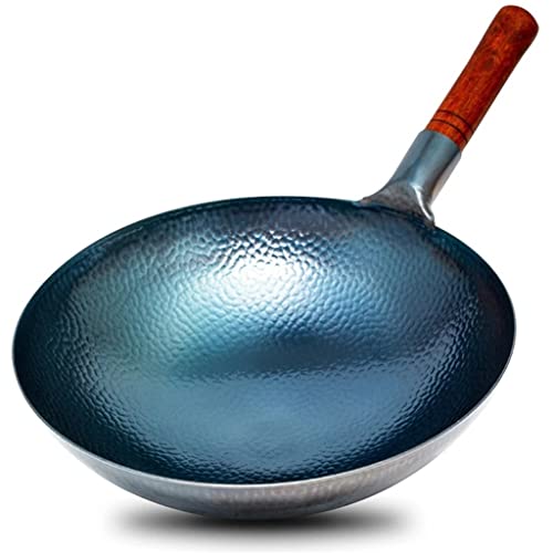 Wok tradicional chino de hierro fundido con mango de madera miniatura 1