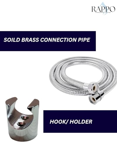 Image of RAPPO Solid Brass Health Faucet with Flexible Hose and Wall Hook Chrome Finish Handheld Jet Spray for Toilet Bathroom Accessory Durable Easy Install Utility Set (Medium - with Hose & Hook)