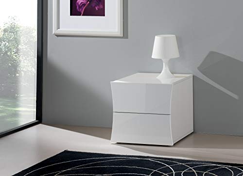 Web Furniture Arc Table de Chevet, Mélamine, Blanc Brillant, Large