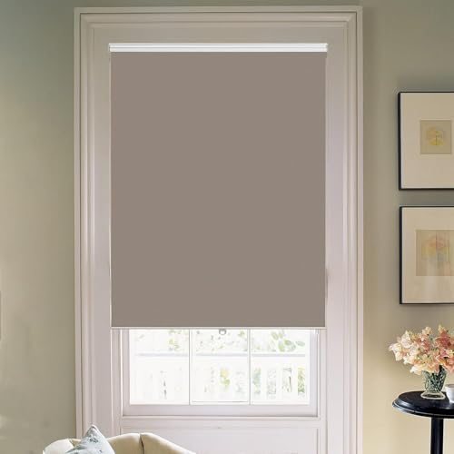 Joydeco Blackout Cordless Roller Shade for Windows,Coffee Fabric Black Out Mini Blinds for Sliding Glass Door Bedroom Home Darkening (35x 75)