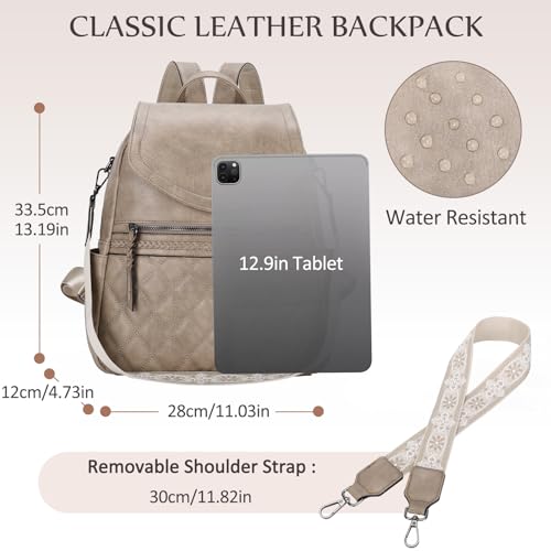 Kasqo Backpack Purse for Women,PU Leather Fashion Flap Quilted Backpack Ladies Handbag Convertible Shoulder Bag for Work Travel College with Guitar Strap Khaki by Kasqo - Used condition - Image 2