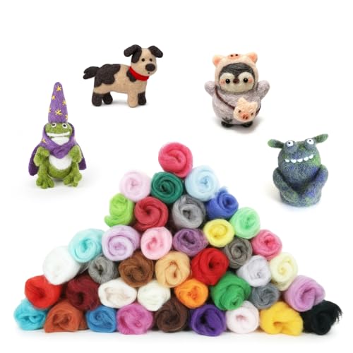 Nilioyul Filzwolle, filzen starterset 40 Farben je 3 Gramm für Nassfilzen & Trockenfilzen zum Stricken Spezialwolle zum Wollfilzen, Filzwolle Für Anfänger DIY-Basteldekoration