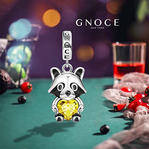 Image of GNOCE Cute Rabbit Embraces Heart Charm Bead 925 Sterling Silver Raccoon Animal Charms Fit Bracelet /Necklace For Mother's Day Gift (Raccoon)