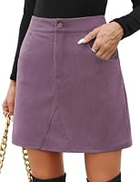 Fashora Damen Cordrock Minirock Hohe Taille Rock, Lila, L – Ansicht 2