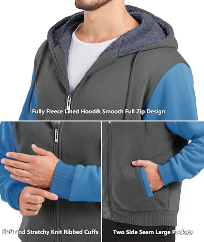 Image of GEEK LIGHTING Men's Fleece-Lined Zip Up Hoodie, Thick Hooded Jacket Winter Warm Athletic Sweatshirt