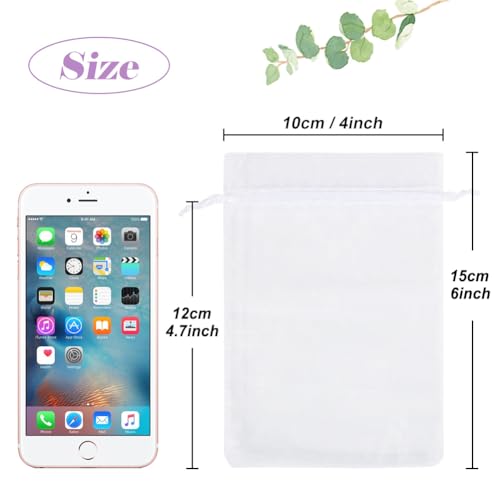 Image of HRX Package 100pcs White Organza Bags, 4x6 inch Mesh Bags Drawstring Gift Bags Jewelry Pouches for Candy Wedding Favors Christmas