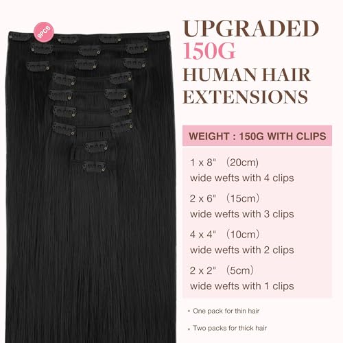 Image of GOO GOO Clip in Hair Extensions Real Human Hair Black Remy Extensions