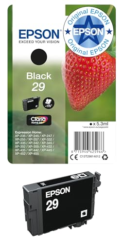Epson 235M206 Original 29 Tinte Erdbeere, XP-235 XP-332XP-335XP-432XP-435XP-245XP-342XP-345XP-442XP-445XP-247XP-257XP-255XP-352XP-355XP-452XP-455,(schwarz) , 1er Pack