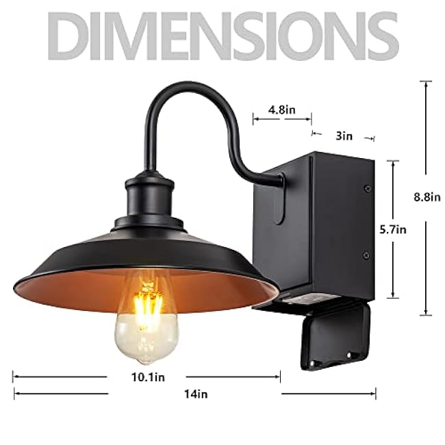Outdoor Lights Fixture with GFCI Outlet, Black Porch Light, Waterproof Exterior Barn Wall Lights Fixture, Industrial Farmhouse Wall Sconce Wall Mount, Outside Lights for House,Patio Garage