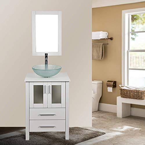 24 Inch White Bathroom Vanity and Sink Combo Stand Cabinet with Mirror, Water Saving 1.5 GPM Faucet Hole and Pop Up Drain MDF Bathroom Cabinet with Storage Drawer… (White Vanity+Frosted Sink) - Thumbnail 7