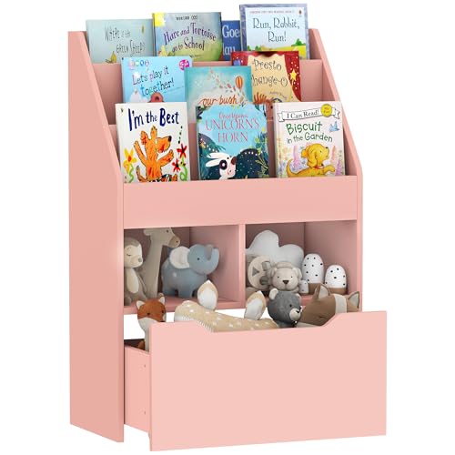 HOMCOM Bibliothèque étagère Multi-Rangement 3 étagères 2 niches Grand tiroir en Bois Rose