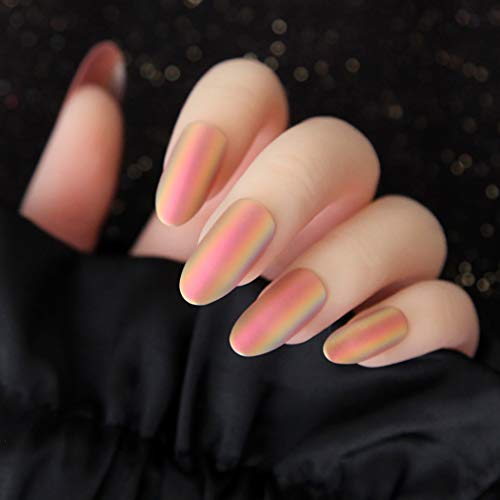 Sethexy Matte False Nails Pink Oval Medium 24Pcs Twilight Photochromic Full Cover Salon Acrylic Art Nail Tips For Women and Girls