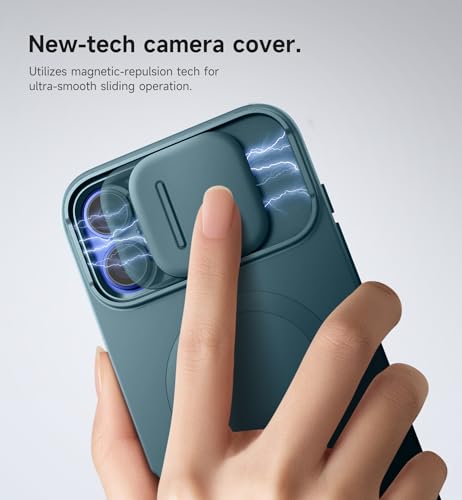 Image of SURITCH for iPhone 16 Plus Case with Magnetic Camera Slide Cover and Adjustable Kickstand, Compatible with MagSafe, Shockproof Bumper Case Slim Protective Cover for iPhone 16 Plus 6.7 Inch, Lake Green