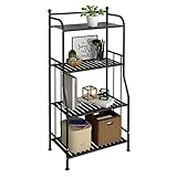 GHQME 5 Tier Metal Standing Shelf Space Saver, Storage Tower Rack for Kitchen Bathroom, Storage Shelving Unit Organizer, Outdoor Flower Stand (Black, 4-Tier)