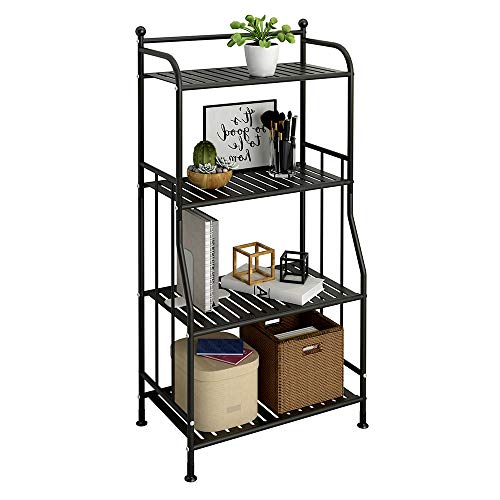 GHQME 4 Tier Metal Standing Shelf Space Saver, Storage Tower Rack for Kitchen Bathroom, Storage Shelving Unit Organizer, Outdoor Flower Stand (Black, 4-Tier)