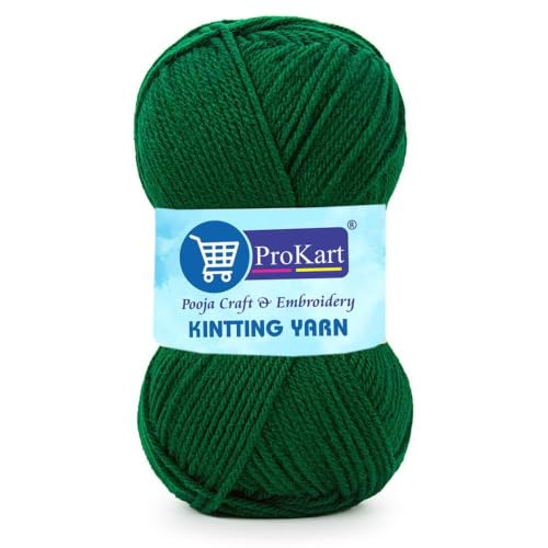 Image of ProKart Premium 4-Ply Woolen Knitting Yarn | 100g Dark Green Hand Crochet Soft Wool for Sweaters, Scarves, Hats, Baby Clothes & DIY Craft Accessories (1 Ball x 100g) - PRO43