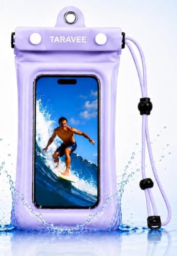 Image of Waterproof Phone Pouch, IPX8 Universal Waterproof Phone Case Dry Bag with Lanyard for iPhone 14 13 12 11 Pro Max XR X XS SE 8 Plus Samsung S23 S22 Ultra S21 S10 S9 (Purple- Floting)