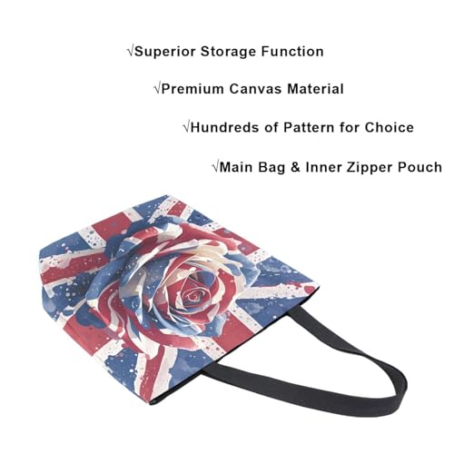 Extra Large Shoulder Tote Bag for Beach Travel Weekender Gym British Flag Rose Reusable Grocery Canvas Shopping Bag4