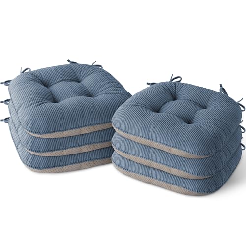 MineCozy Indoor Dining Chair Cushions Set of 6 Kitchen Chair Pads with Ties Tufted Seat Cushion with Anti-Slip Backing 17