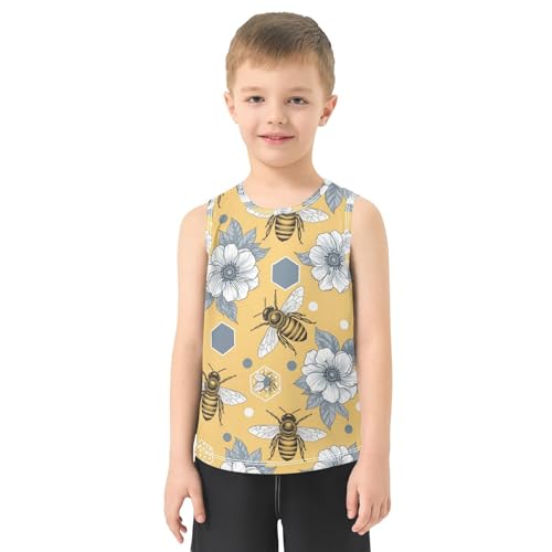 J JOYSAY Flower Bee Yellow Boys Tank Top Sleeveless Muscle Shirts Quick Dry Active Sport Workout Kids T-Shirts 3-15T2