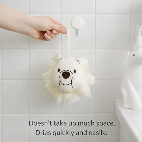 Image of Luxe Home International Bath Sponge For Kids And Adult Microfibre Soft Shower Loofah Panda Pattern Gentle Skin Exfoliating Body Scrubber For Toddler Cream 10x12cm Pack Of 1