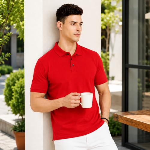 Image of Men's Plain Polo T-Shirt | Cotton Blend Regular Fit Casual Collar T-Shirt