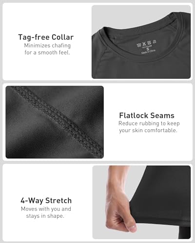 Roadbox Men's UPF 50+ Sun Protection Swim Shirts, Short Sleeve Running Rash Guard Quick Dry, Lightweight Breathable Top for Surfing Sport Black - 3